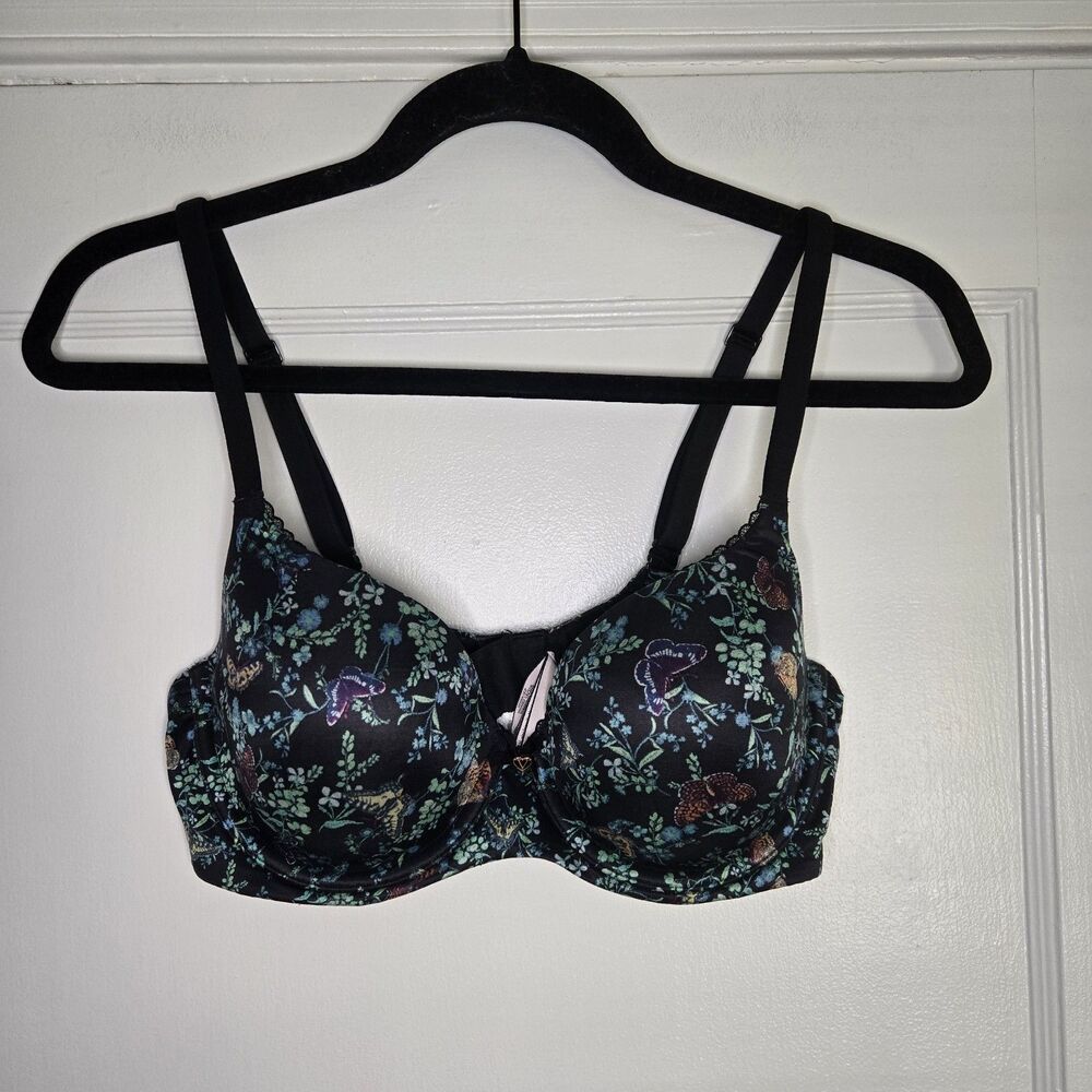 Victoria’s Secret Body By Victoria Demi Bra 34D Black Floral Butterfly Lined